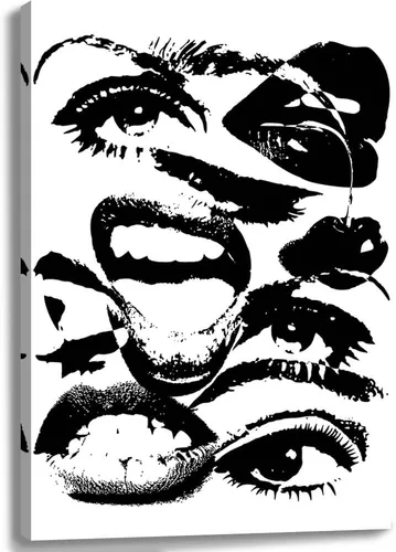 Miniatura 12 de Arte de pared retro hipster – Arte extraño en blanco y negro de los años 70 con ojos femeninos y labios – Impresión abstracta preppy – Decoración