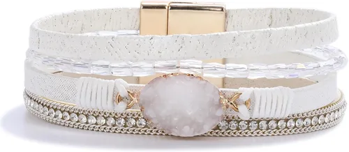 Miniatura 204 de FANCY SHINY - Pulsera de cuero estilo bohemio, pulsera de cuentas de cristal con cierre magnético, regalos de joyería para mujer