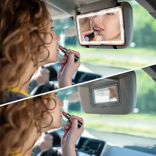 Miniatura 5 de Espejo de tocador para parabrisas del coche con luces, 2 piezas de accesorios de espejo de maquillaje recargable para coche, regalos de cumpleaños
