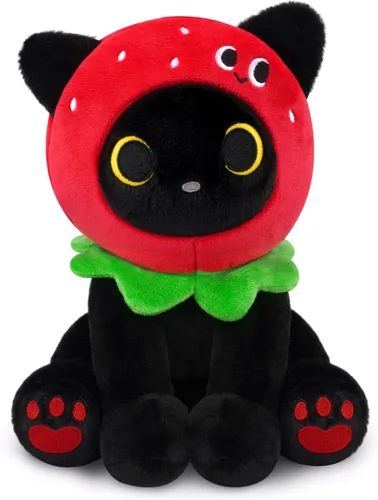 Miniatura 14 de Peluche de gato de caballo – Aniaml de peluche de gato negro de 8 pulgadas con capucha de caballo marrón extraíble, lindo animal de peluche, juguete