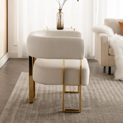 Miniatura 7 de Silla de acento barril para sala de estar con patas de metal dorado, silla lateral de terciopelo suave tapizada para dormitorio, sillón de lectura