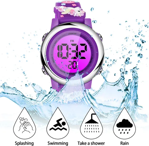 Miniatura 4 de 2 Pieces Kids Unicorn Watch Toddler Watch and Silicone Wristband Cute 3D Kids Digital Watch Waterproof 7 Color Lights Watch with Alarm Stopwatch