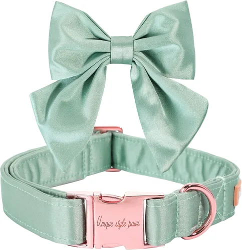 Unique style paws Collar de perro de color verde sedoso, ajustable, duradero, con lazo para boda, collar de pajarita para cachorros y gatos pequeños