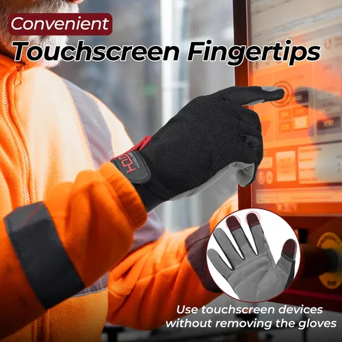 Miniatura 4 de HANDLANDY Guantes de trabajo para hombre y mujer, guantes de trabajo de mecánicos de uso general con pantalla táctil, guantes de trabajo flexibles