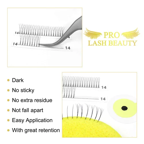Miniatura 3 de Extensiones de pestañas postizas en abanico 6D-D-0.10-0.50 pulgadas, extensiones de pestañas postizas de volumen con tallo largo .07 .10, abanicos