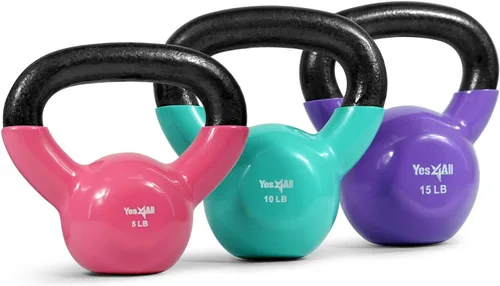 Yes4All - Juego de pesas rusas recubiertas de vinilo, set combinado para entrenamiento corporal completo, fuerza de agarre, flexiones y ejercicios