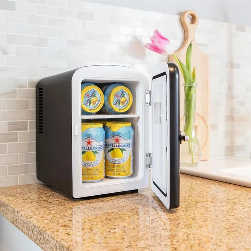 Miniatura 6 de Koolatron Mini refrigerador – Refrigerador de 6 latas para dormitorio, oficina, enfriador de bebidas portátil de mesa, refrigerador de 12 V 110 V