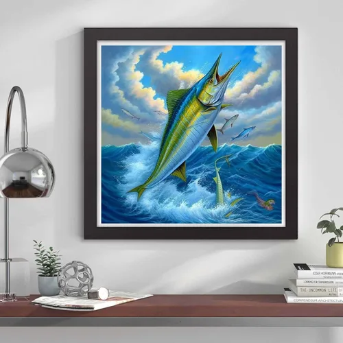 Miniatura 4 de Kaliosy Kits de arte de diamantes 5D para adultos, peces por números, pintura de diamantes, arte de animales, taladro completo, manualidades, punto