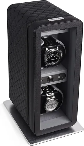 Miniatura 2 de Heiden Monaco - Bobinadora de reloj doble en cuero negro, funciona con pilas o adaptador de CA, 12 ajustes de programa, cuero vegano cosido