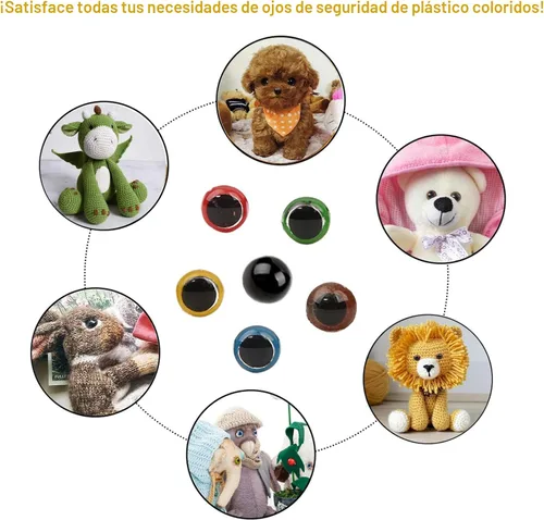 Miniatura 7 de Safety Eyes - 796 ojos y nariz de seguridad de plástico, ojos de muñeca negros de 0.23 a 0.78 pulgadas con arandelas, nariz de oso de varios