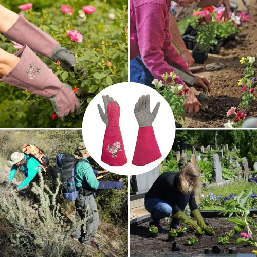 Miniatura 6 de Rose Pruning Gloves Thorn Resistant, Embroidery Gardening Gloves with Extra Long Forearm Protection Rosa rojo