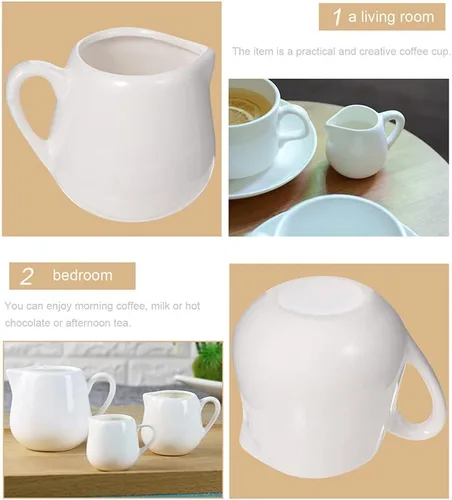 Miniatura 8 de YARNOW Juego de 4 mini jarras de leche de cerámica de 1.6 onzas, jarras de crema de porcelana con asa, tazas pequeñas de cerámica para salsa de café