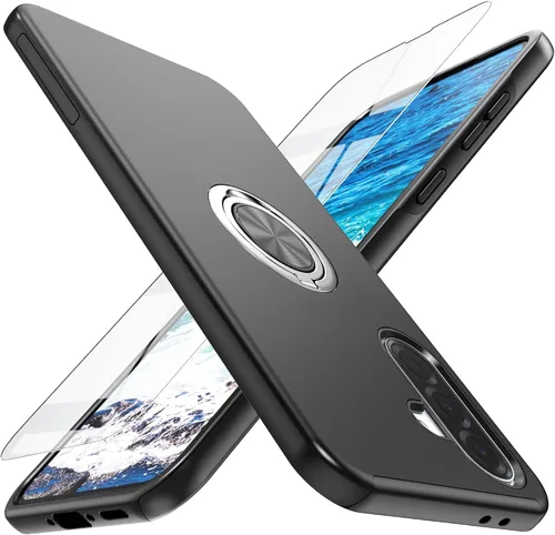 Miniatura 14 de Funda para Galaxy A13 5G con protector de pantalla (vidrio templado), funda híbrida 2 en 1 protectora delgada y resistente con anillo magnético Negro