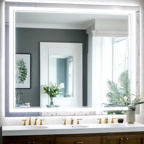 Espejo de tocador LED de baño de 40 x 32 pulgadas con luz de 3 colores, control de interruptor táctil regulable, espejo de maquillaje antivaho