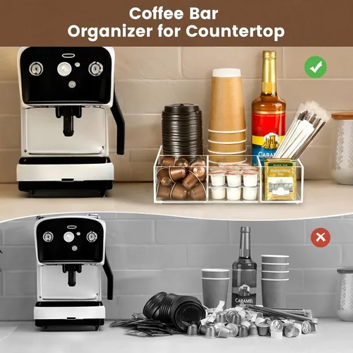 Miniatura 2 de BEYGORM Organizador de estación de barra de café acrílico para mostrador, organizador de refrigerios transparente para la sala de descanso
