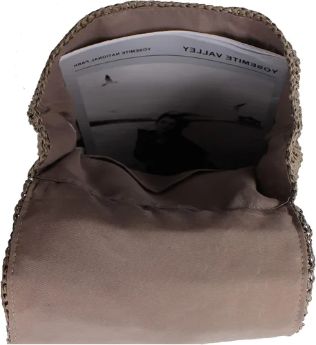 Miniatura 4 de Mochila tejida hecha a mano de paja mediana para mujer, con solapa, con cordón, bolsa de playa, Gris, Mochilas Daypack