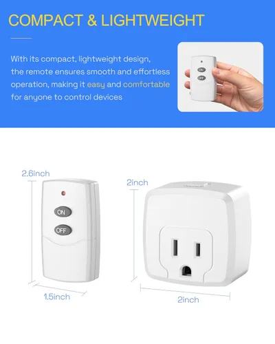 Miniatura 6 de HBN Enchufe de control remoto, interruptor remoto con señal RF de 100 pies, interruptor de luz remoto inalámbrico, interruptor de encendido