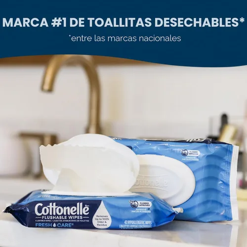 Miniatura 3 de Cottonelle Fresh Care Toallitas húmedas desechables para llevar, toallitas húmedas para adultos, paquete de 24 para llevar, 14 toallitas por paquete