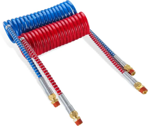 Conjunto de bobina de manguera de freno de aire, juego en espiral de líneas de aire de 15 pies, mangueras rojas y azules para camión semi tractor