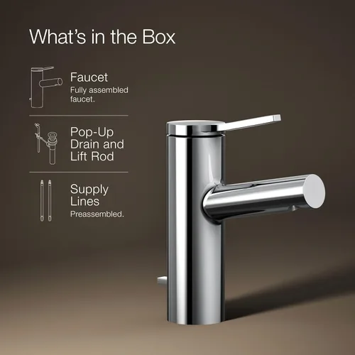 Miniatura 13 de KOHLER K-99491-4-CP Elate - Grifo de lavabo de baño con mango único, desagüe emergente, 1.2 GPM, manija de una sola palanca, diseño elegante, cromo