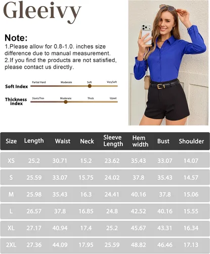 Miniatura 7 de Camisa con botones para mujer, ajustada, elástica, sin arrugas, para mujer, de manga larga, con cuello, blusa de trabajo para uso casual