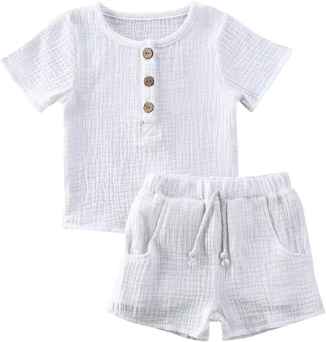 Miniatura 41 de fhutpw Conjunto de 2 piezas de ropa de verano para bebés, camiseta de manga corta, cintura elástica, pantalones cortos para niños pequeños