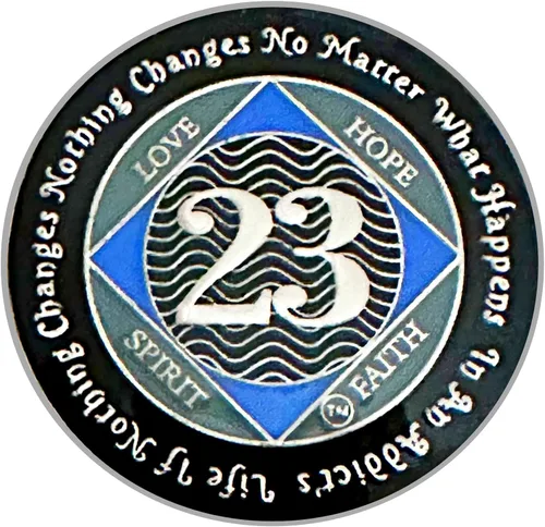 Miniatura 44 de (Años 1-55) NA Medallón de 7 años, plata, chapado en color azul, narcóticos cubiertos de epoxi Moneda anónima (NA 7 años medallón)