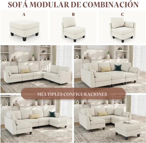 Miniatura 4 de Sofá seccional con sofá cama, sofá modular de 6 plazas, cómodos sofás seccionales convertibles, sofás convertibles con otomanos, sofás seccionales