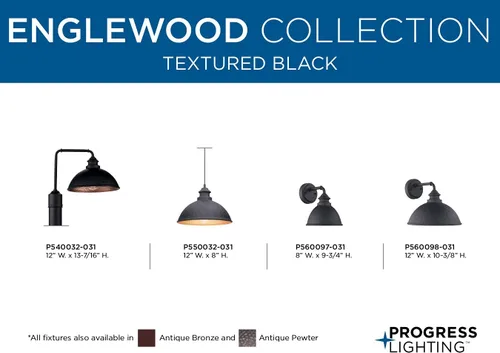 Miniatura 6 de Progress Lighting Englewood Collection - Farol colgante para exteriores con 1 luz, color negro
