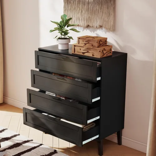 Miniatura 2 de TaoHFE Cómoda negra de 4 cajones para dormitorio, cómoda de lencería de madera para dormitorio, moderna cómoda negra de 36 pulgadas de alto