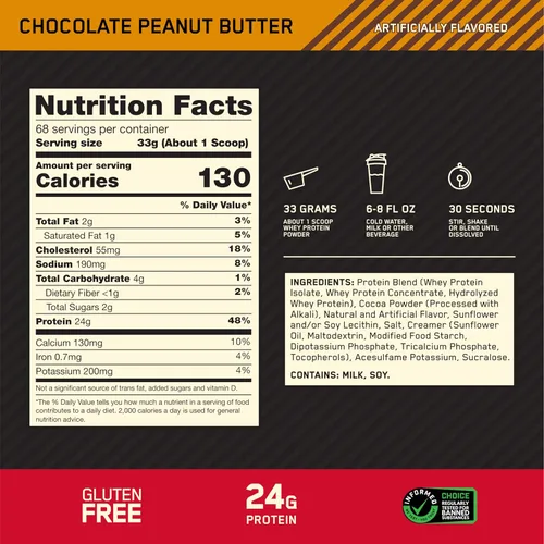 Miniatura 3 de Optimum Nutrition Gold Standard 100% proteína de suero en polvo, mantequilla de maní y chocolate, 5 libras (el embalaje puede variar)