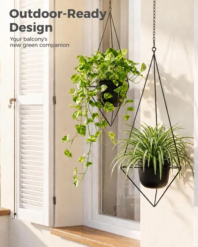 Miniatura 6 de Bamworld Black Hanging Planters for Indoor Outdoor Plants Metal Hanging Pots for Plants 5 Inch Modern Hanging Basket Window Plant Hanger Ceiling