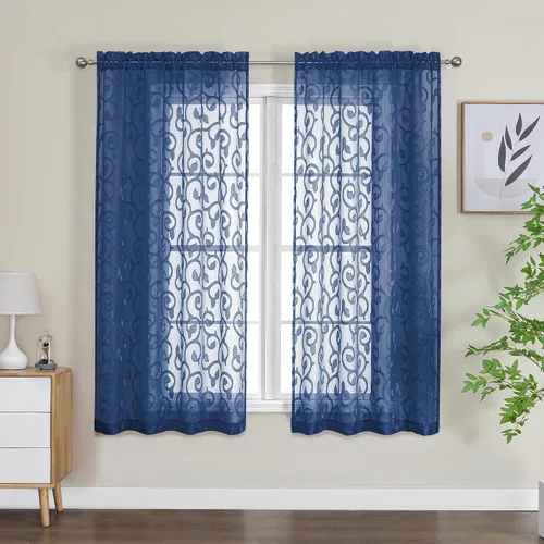 Miniatura 74 de OWENIE Furman - Juego de 2 paneles de cortinas traslúcidas negras de 24 pulgadas de largo, cortinas semitransparentes de jacquard ligeras y aireadas