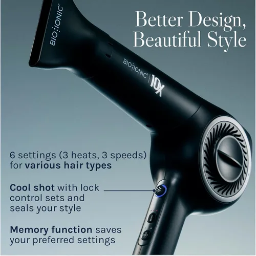 Miniatura 15 de Bio Ionic Secador de pelo de velocidad ultraligera 10X, secador de pelo con calor y velocidad ajustables, función de memoria, herramienta