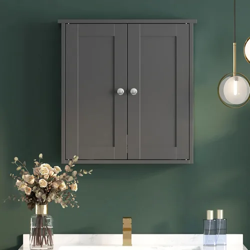 Miniatura 7 de Armario de pared de baño negro, botiquín sobre inodoro, armario de baño montado en pared con estantes, botiquín de montaje en superficie