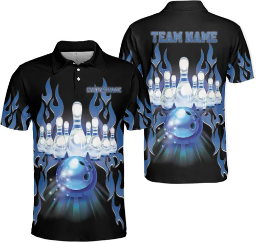 Miniatura 3 de Woseprints - Polo de boliche personalizado con nombre 3D para hombres y mujeres, camisas de bolos personalizadas para equipo, camisas de bolos unisex