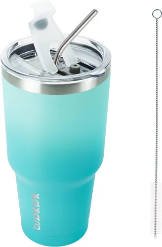Miniatura 47 de BJPKPK - Vaso de 30 onzas con tapa y pajilla, de acero inoxidable con aislamiento de doble pared al vacío, color azul marino A-Azul Marino-30oz