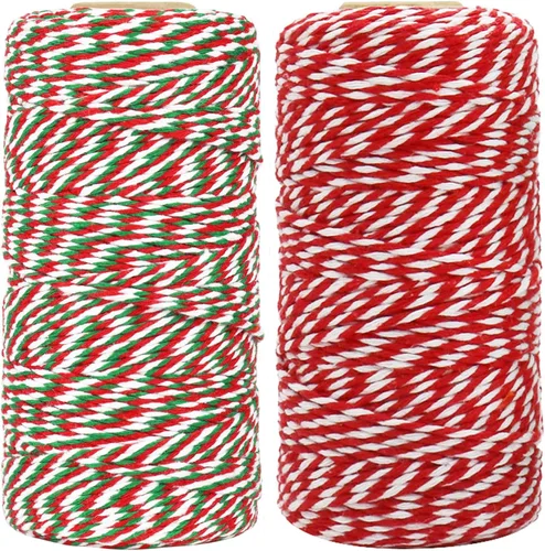 Tenn Well Cordel de Panaderos de Algodón, 656 Pies 2mm Cordel de Navidad para Envolver Regalos, Hornear, Manualidades, Decoraciones Navideñas (328