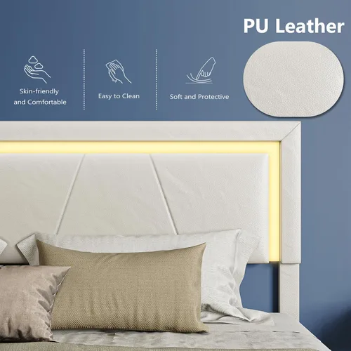 Miniatura 7 de Base de cama Queen con cabecera ajustable, plataforma tapizada con luces LED RGB, 4 cajones de almacenamiento y estación de carga (1 USB 1 tipo C)