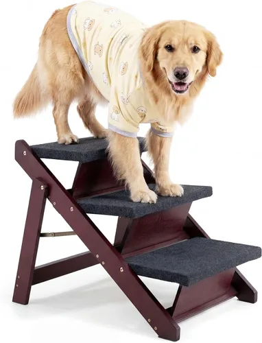 Miniatura 11 de MEWANG - Escaleras de madera para mascotas/escalones para mascotas, escaleras plegables 2 en 1 y rampa para camas y autos, escalera portátil para 2