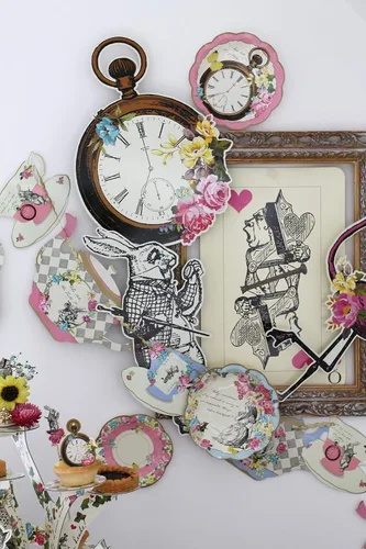Miniatura 5 de Guirnalda de banderines de tetera Alicia en el País de las Maravillas de 13 pies, decoración temática para fiesta de té, cumpleaños, té de la tarde