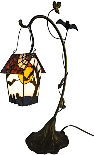 Miniatura 7 de Bieye L10782 - Lámpara de mesa estilo Tiffany con vitral en forma de casa de pájaro para decoración del hogar (17.8 cm de alto, libélula)