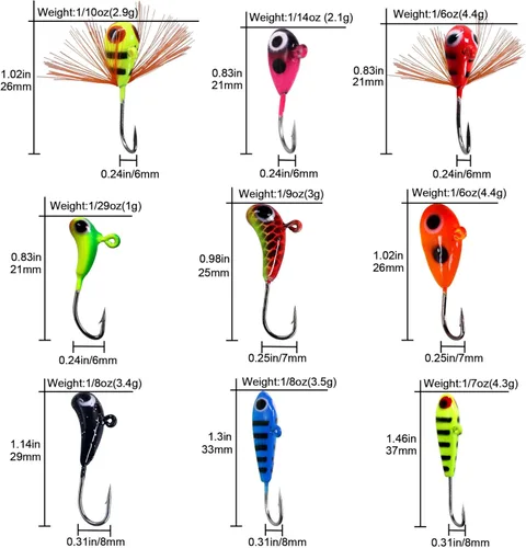 Miniatura 5 de THKFISH Plantillas de pesca en hielo Señuelos de pesca en hielo Equipo de pesca en hielo Kit de aparejos de pesca pequeños Crappie Panfish Jigs