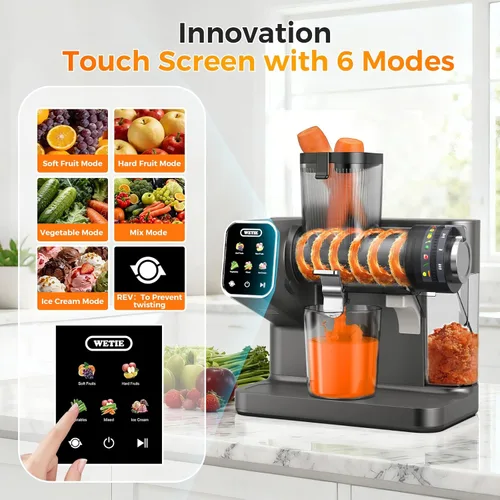 Miniatura 2 de WETIE Exprimidor de prensa en frío, máquinas de licuación lenta con pantalla táctil, presión de jugo ajustable, 99% de rendimiento de jugo