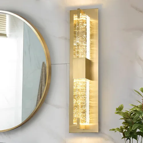 Miniatura 8 de WOSHITU Aplique de pared LED: apliques modernos dorados de 19 pulgadas, iluminación de pared, 3000 K, lámparas de pared de cristal regulables