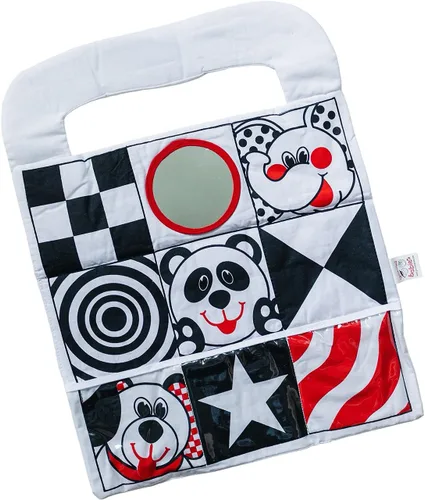 Juguetes de coche para bebés – Juguete de asiento de coche para bebés con colores de alto contraste, diseño reversible, espejo seguro para bebés y