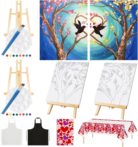 Miniatura 11 de Yeaqee Kit de 13 piezas de pintura y sorbo para adultos, lienzo elástico, para citas, noche, San Valentín, suministros de pintura, juego de pintura