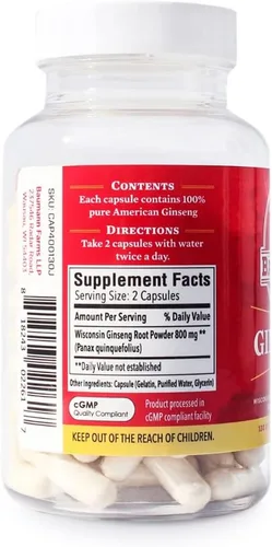 Miniatura 3 de Baumann Wisconsin Ginseng Cápsulas 130 píldoras 400 mg – Extracto de raíz de ginseng americano puro en polvo en cada píldora – Suplemento de Panax