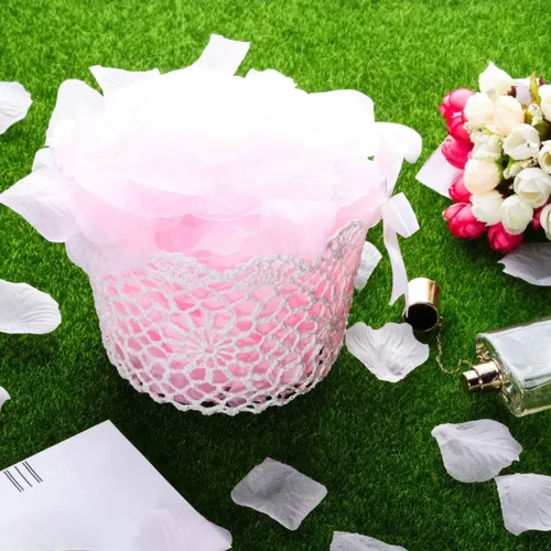 Miniatura 3 de Boao 2 cestas blancas para niña de las flores con asa, cestas de flores de boda con lazo de satén para ceremonia de boda, pétalos, colección