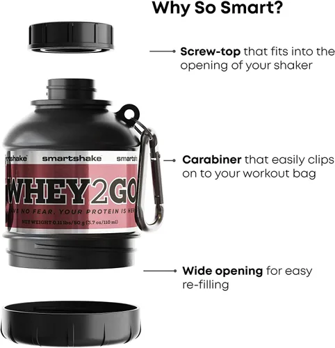 Miniatura 2 de Smartshake Whey2Go - Recipiente de almacenamiento de proteína negra en polvo de 1.76 oz, embudo de botella agitadora sin BPA para proteína de suero